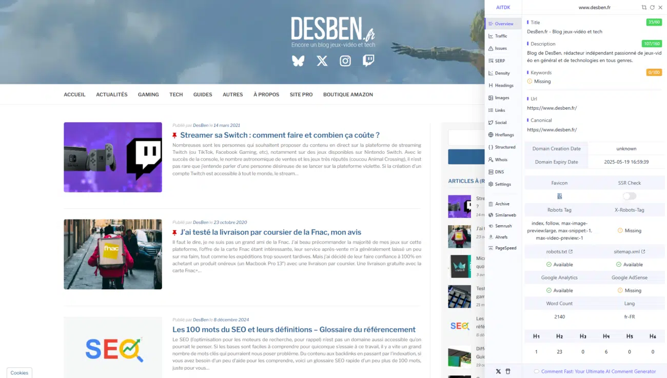 Capture d'écran DesBen.fr - AITDK